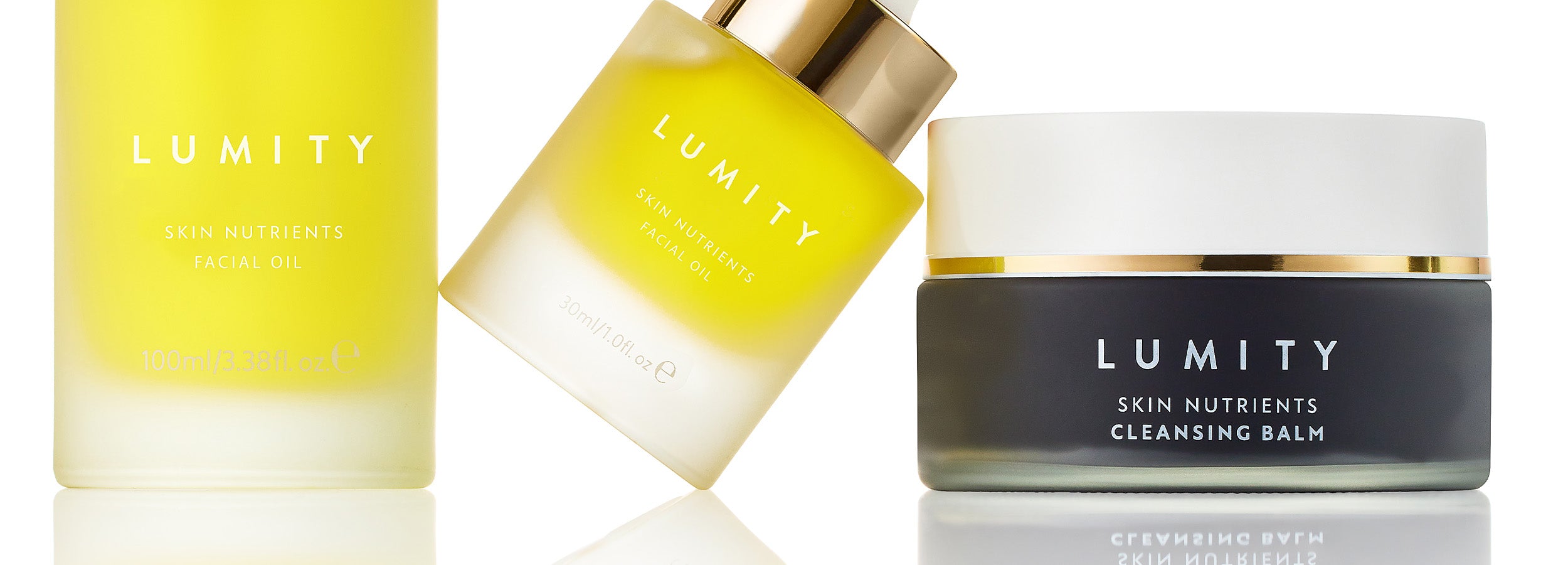 Close up of Lumity Skin Range Products