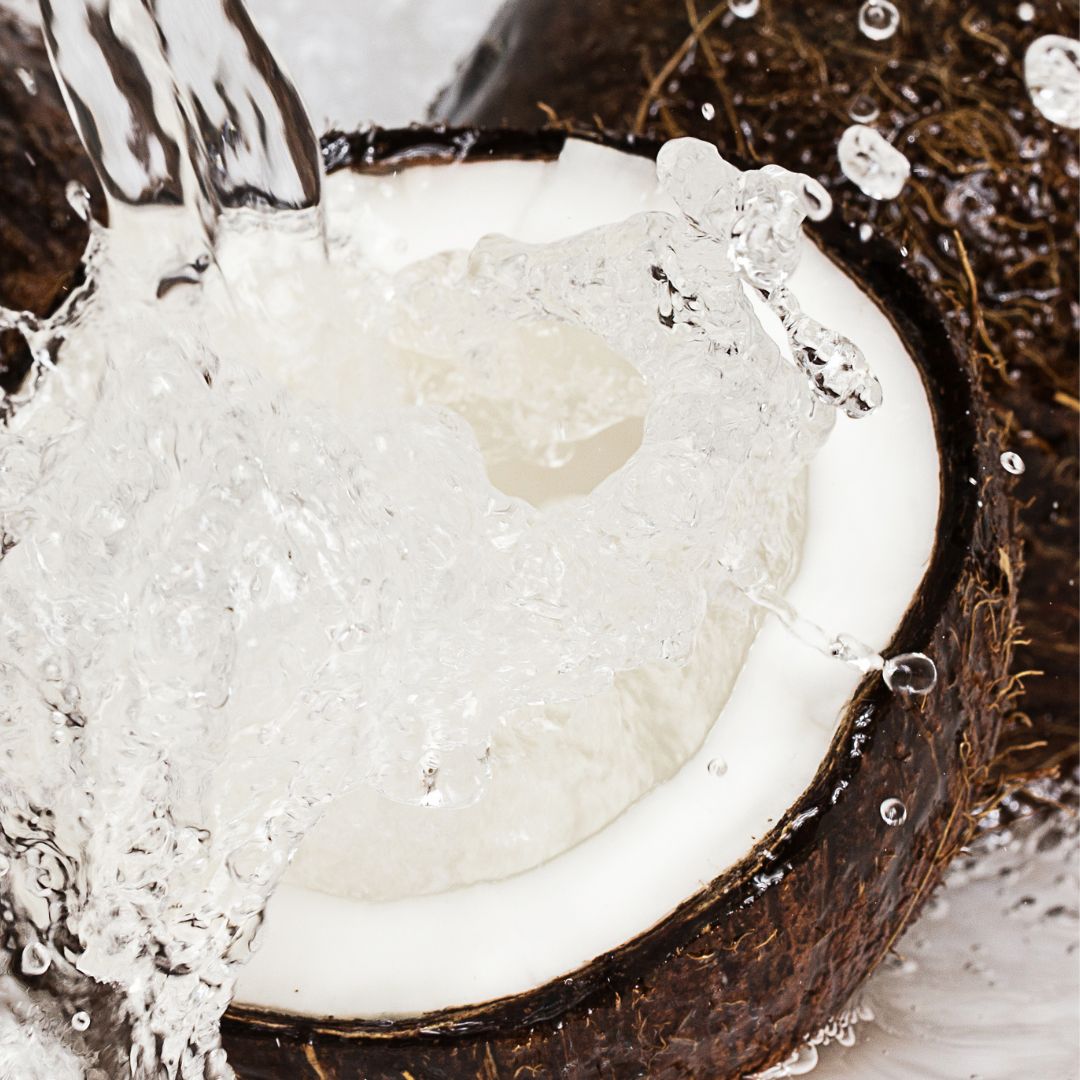 Coconut with water splashing out
