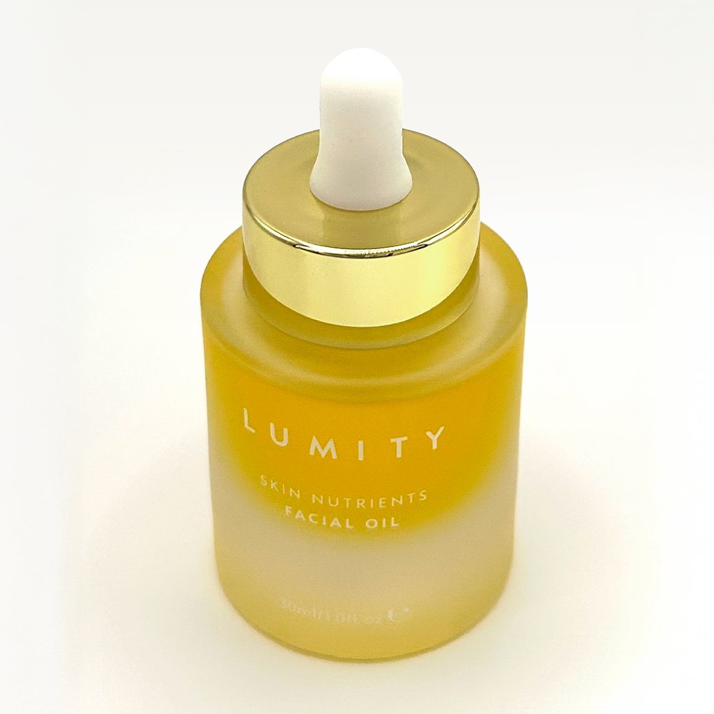 Lumity Skin Nutrients Facial Oil Bottle viewed from above