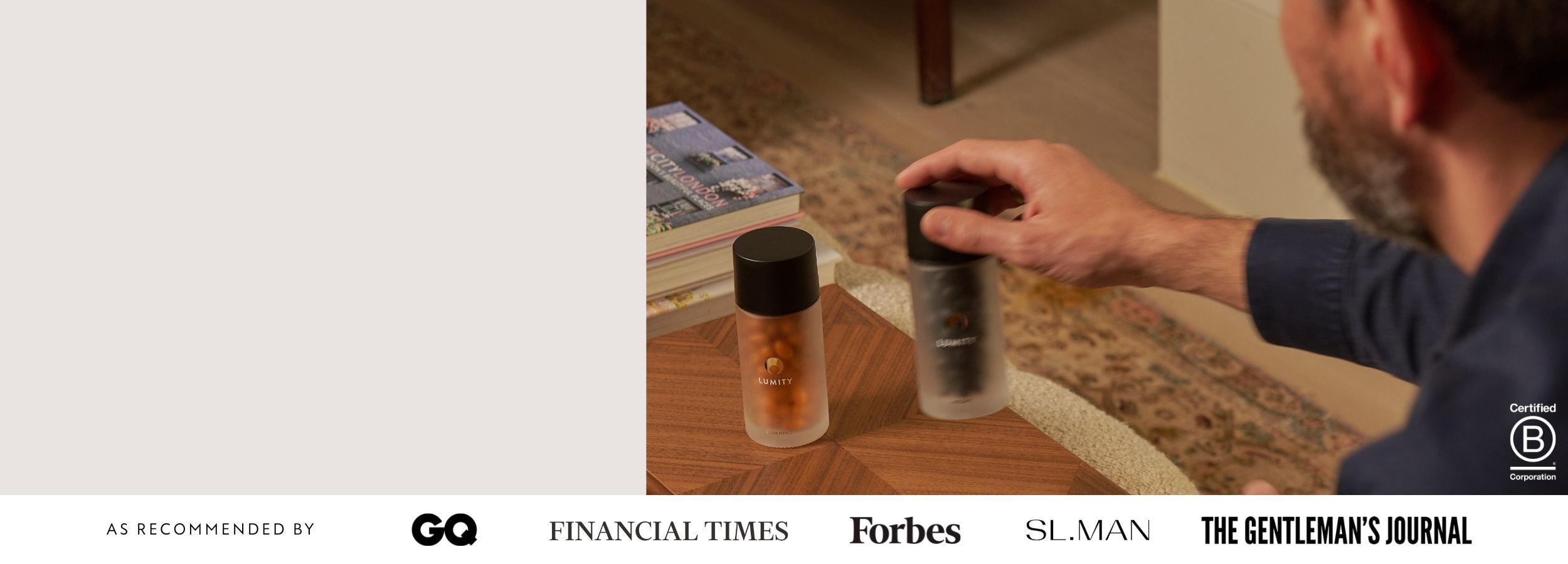 Person using a pepper grinder on a table with various items, including Forbes, The Gentleman's Journal, SLMAN, and GQ logos displayed.