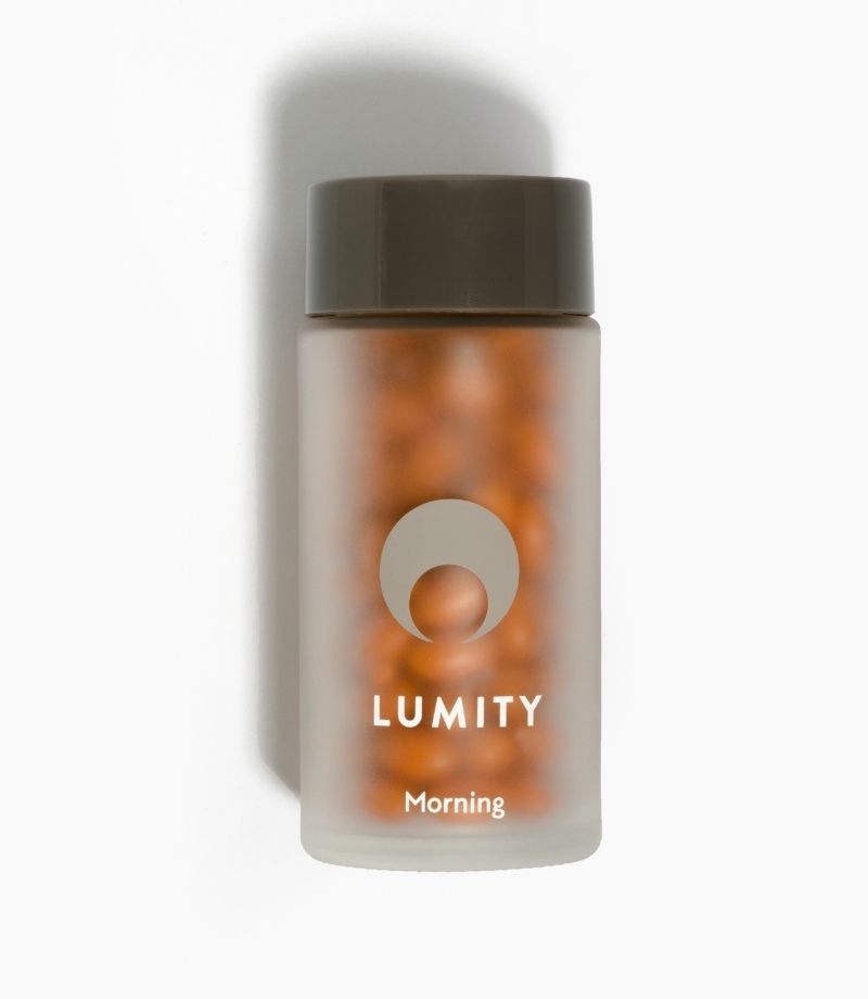 Lumity male morning supplements glass jar