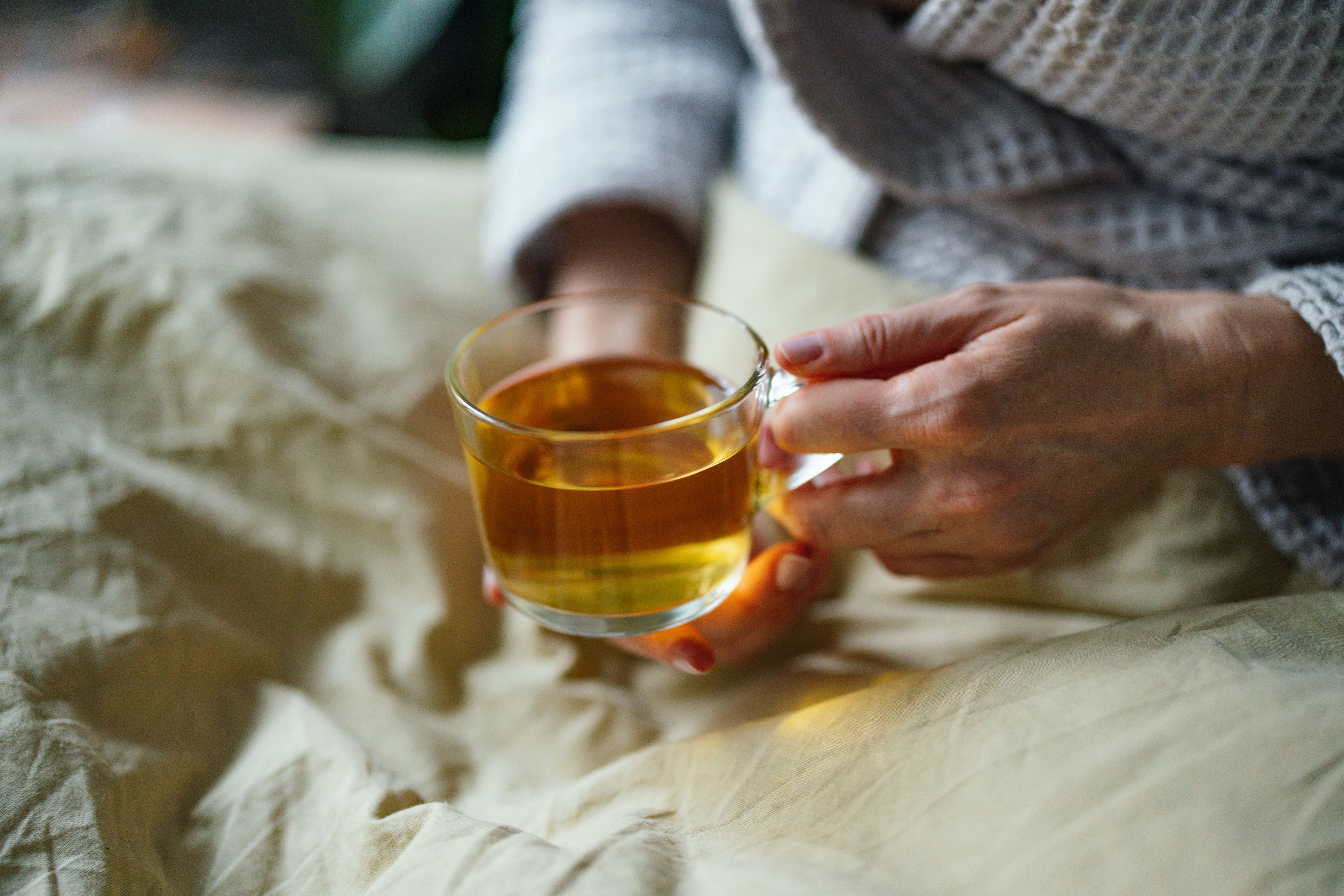 Hands holding a prepared cup of Rest & Renew