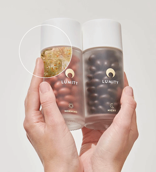 GIF of Morning & Night supplement bottles with magnifying circle.