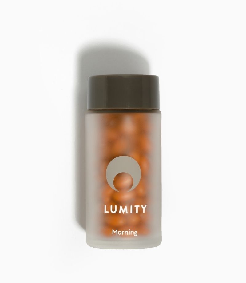 Lumity male morning supplements glass jar