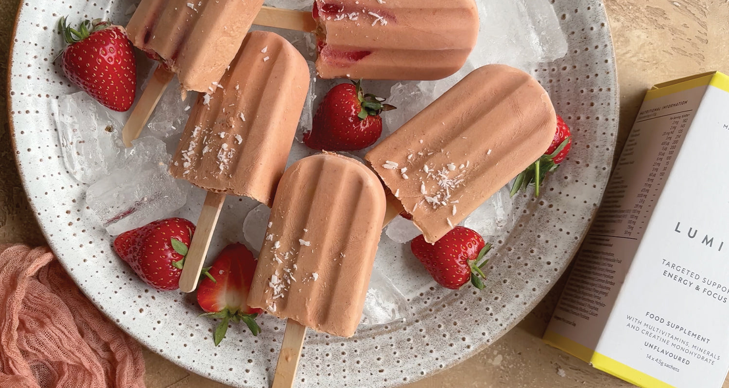 Photo of Lumity's strawberry and coconut energy ice lollies