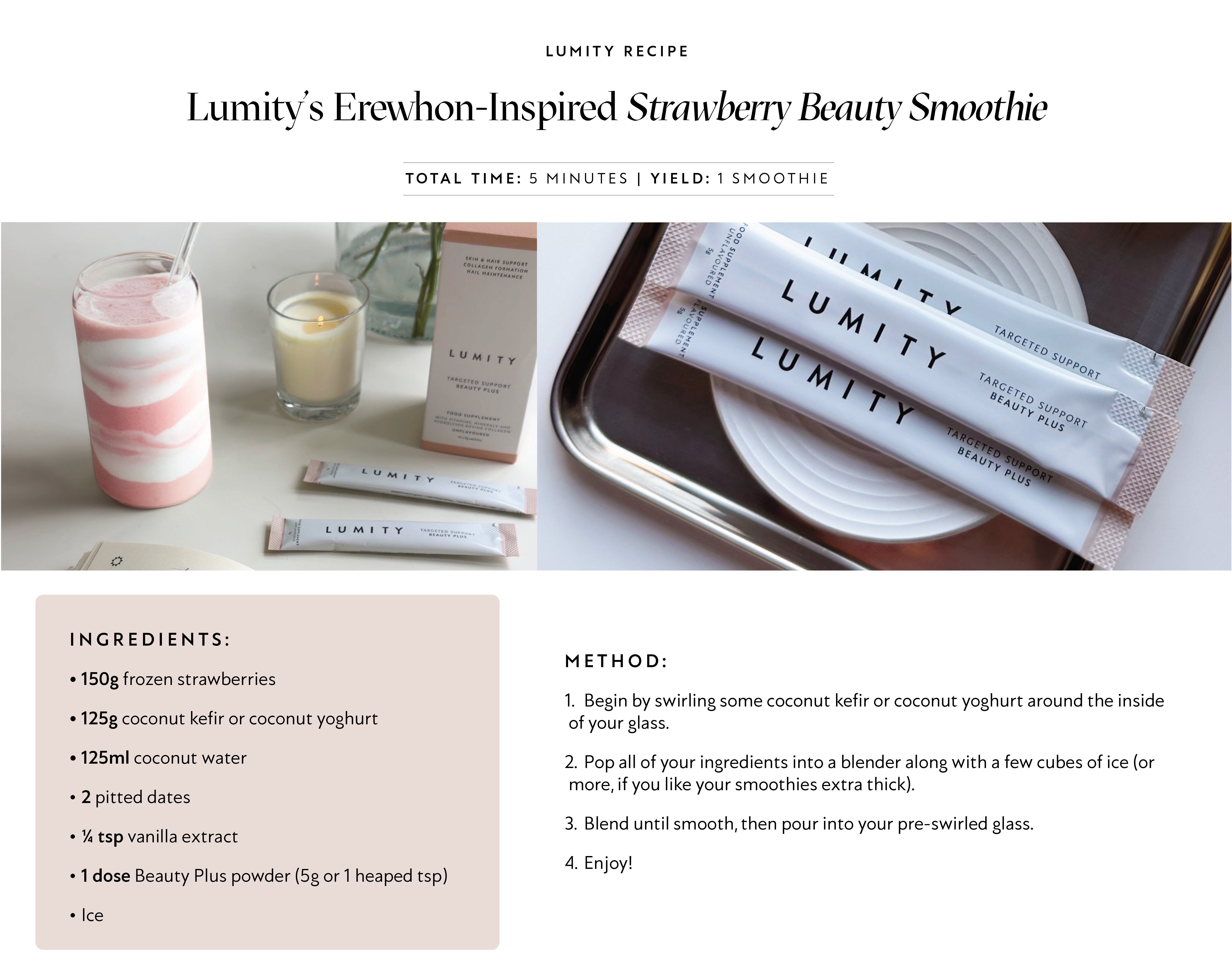 Stawberry beauty smoothie recipe card