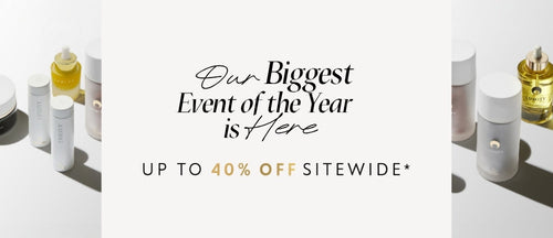 Promotional banner with Lumity skincare products and a discount message on a white background