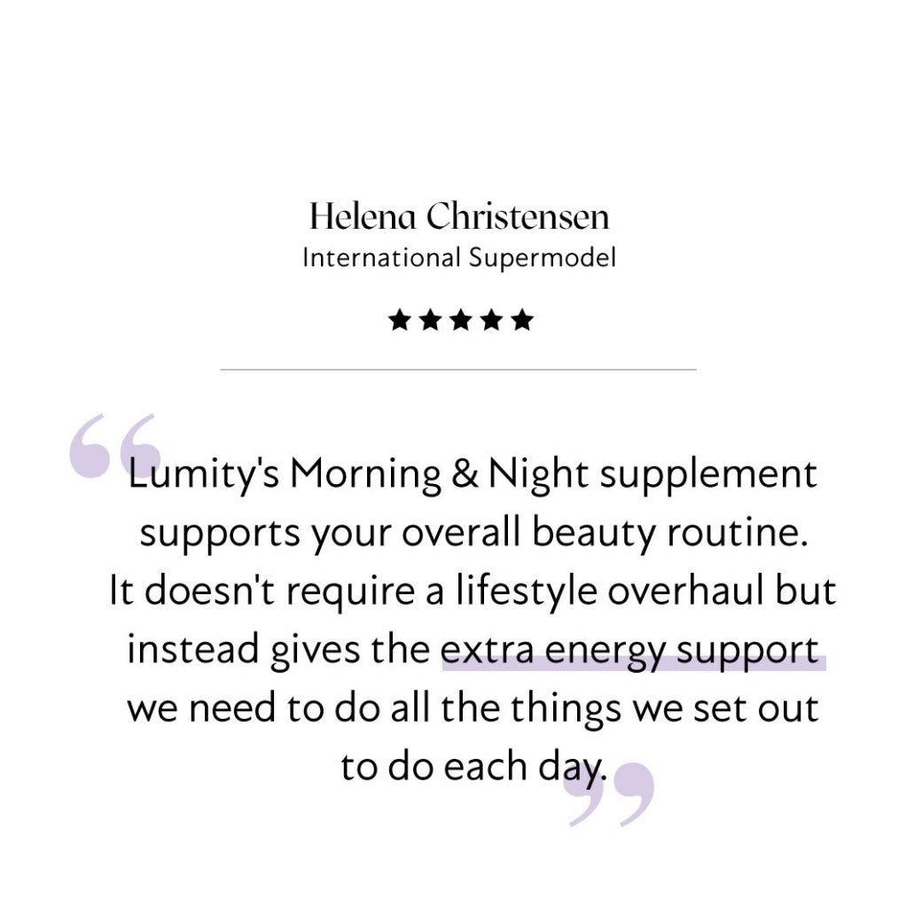 Lumity morning and night Helena Christensen testimonial
